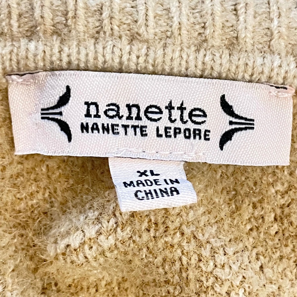 Nanette‎ Lepore Beige Embellished Floral Fuzzy Button Up Cardigan Sweater XL - Picture 7 of 8
